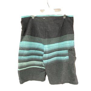 O’Neill Men’s Boardshorts Size 32 Gray Aqua Striped Surf Swim Trunks with Pocket